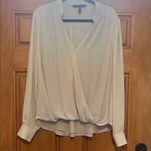 White House Black Market Cream Draped Wrap Blouse with Sparkle